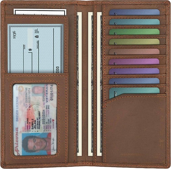 Genuine Leather Bifold Wallet Long Wallets for Men Women: Dark Brown