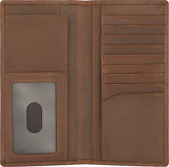 Genuine Leather Bifold Wallet Long Wallets for Men Women: Dark Brown