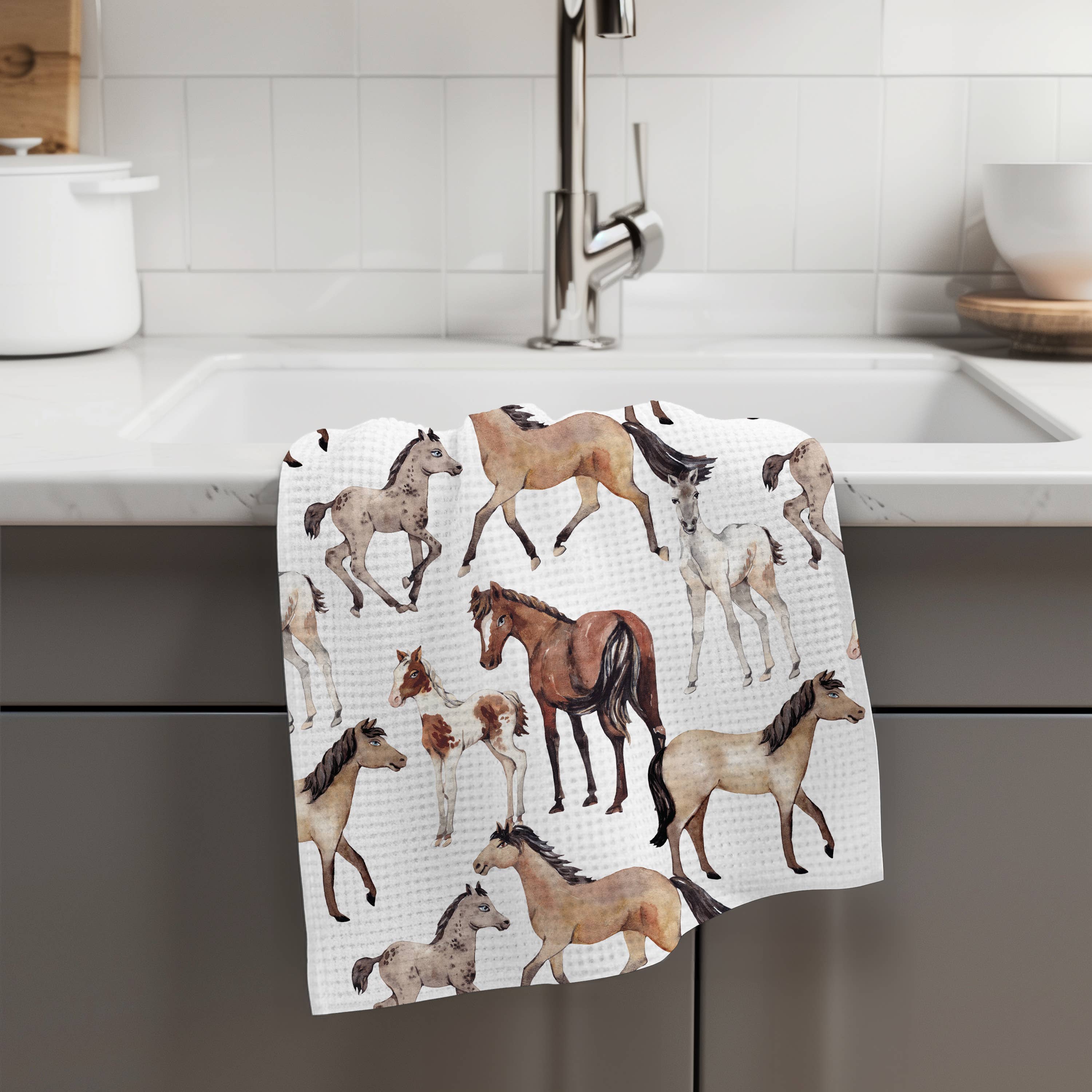 Horse Pony Equestrian Tack Kitchen Towel Waffle Gifts Farm