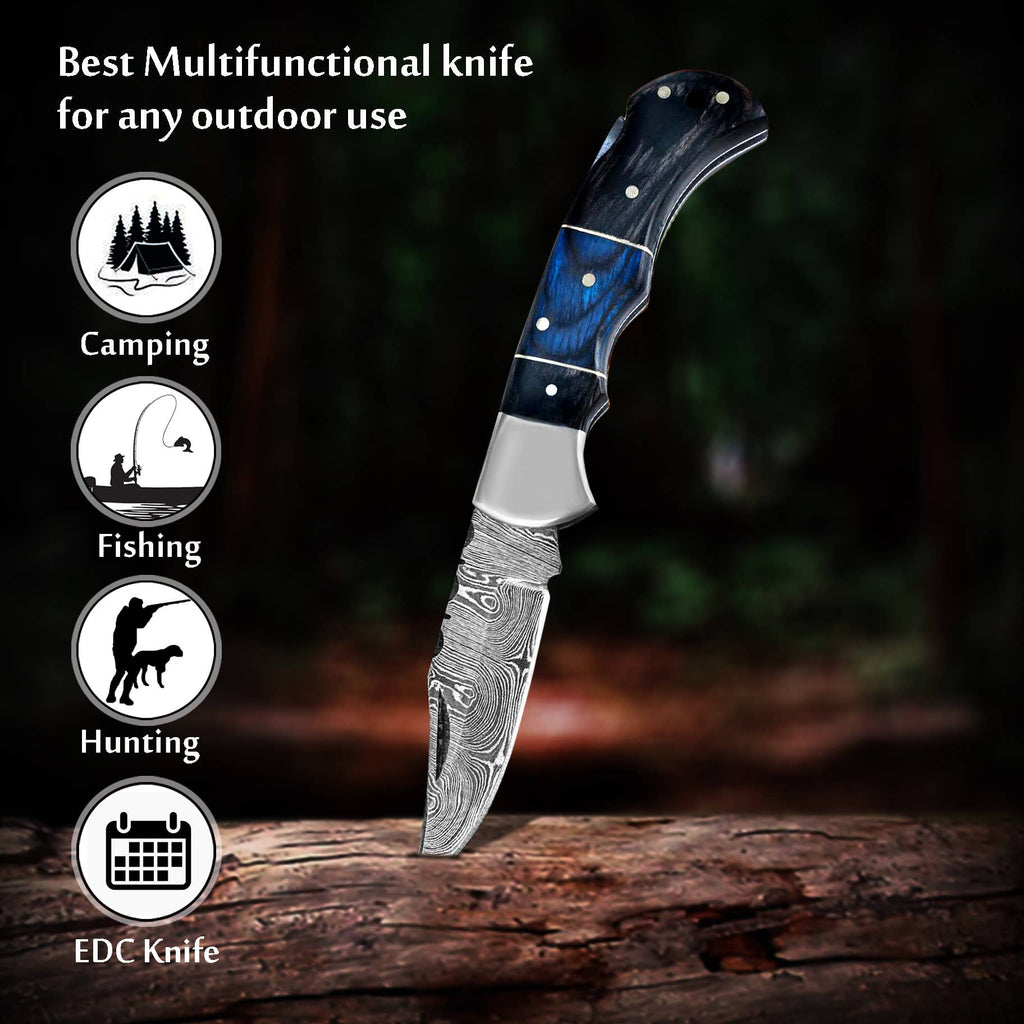 FH KNIVES - 6.5' Handmade damascus folding knife, Pocket Knife