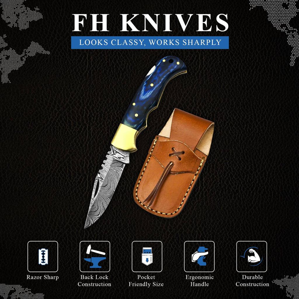 6.5" Handmade damascus folding knife, Pocket Knife