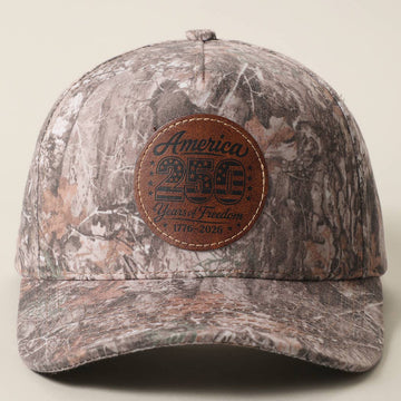 America 250 Years of Freedom Leather Patch Camo Trucker Hat