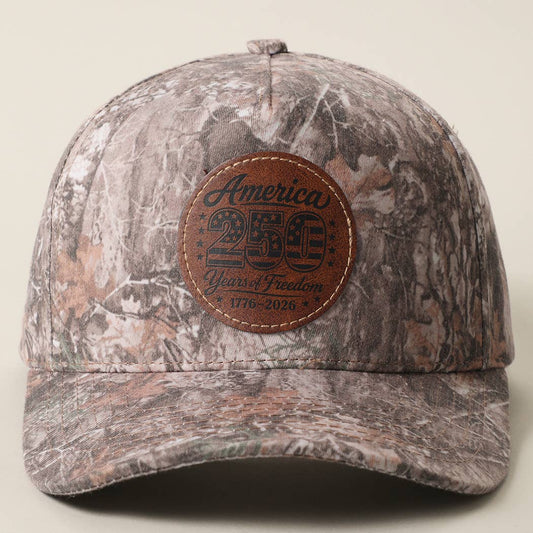 America 250 Years of Freedom Leather Patch Camo Trucker Hat