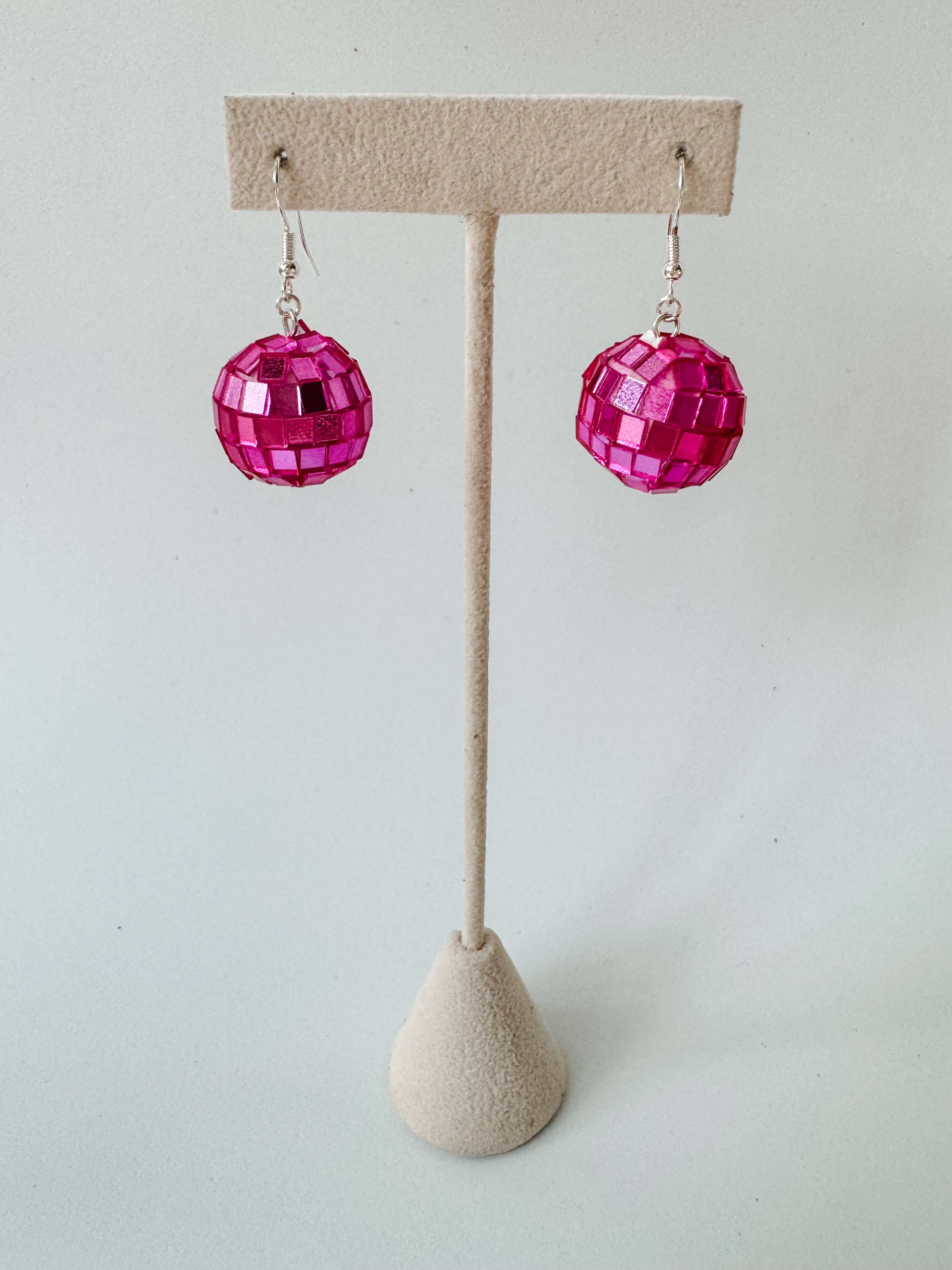 WESTERN DISCO BALL Mirror Dangle Earrings - pink or silver