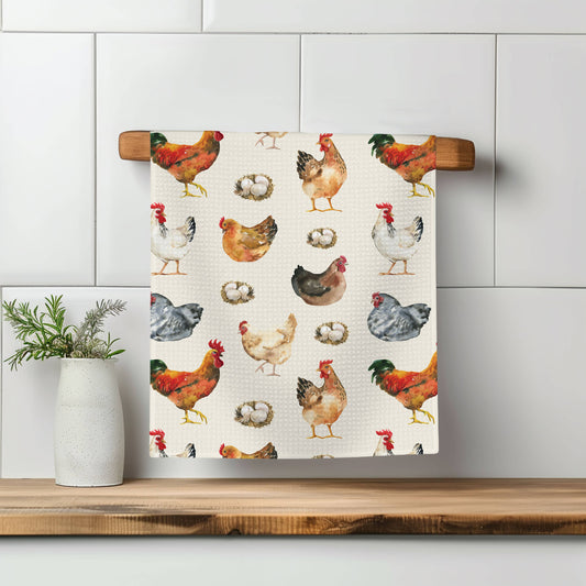 Chicken Farmhouse Rustic Homestead Kitchen Towel Waffle