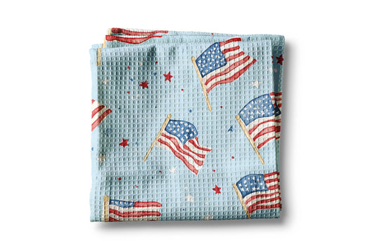 4th July Patriotic Red White Blue Flag Kitchen Towel Waffle