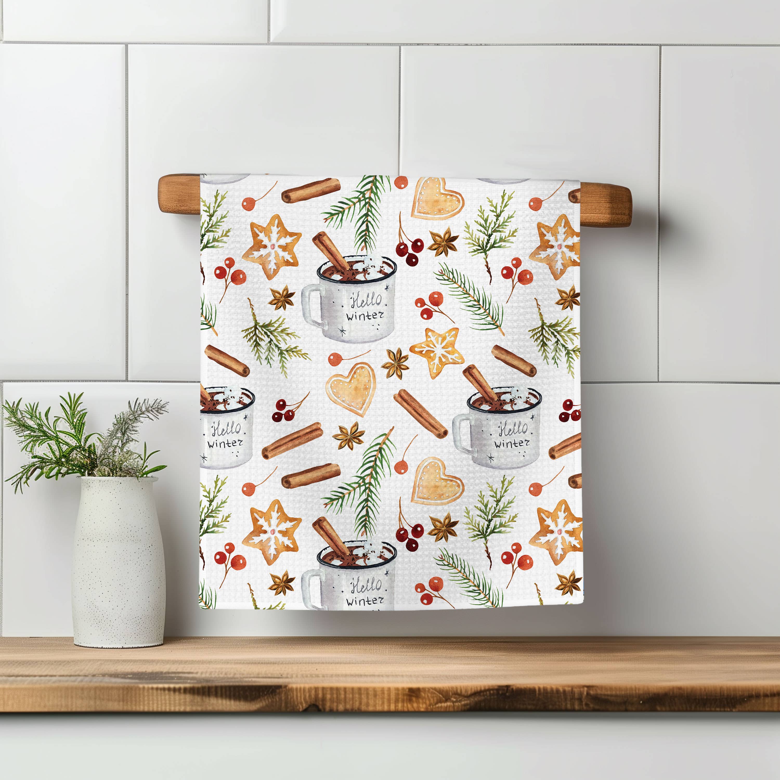 Christmas Winter Kitchen Tea Towel Waffle Holiday Baking