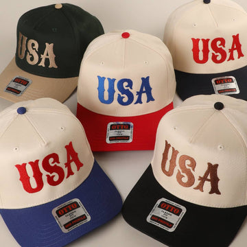 USA Typography Embroidery Two-Tone Trucker Hat
