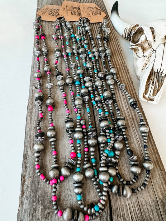 2 Layered Navajo Style Pearl and Bead Necklace