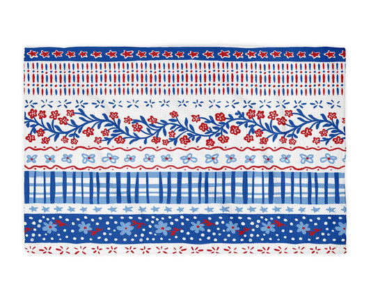 4th July Patriotic Red White Blue Flag Kitchen Towel Waffle