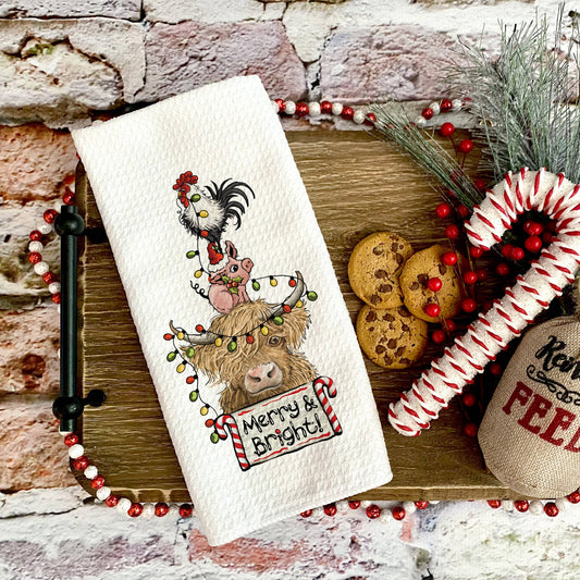 Merry and Bright Farm Animal Towel, Kitchen Holiday Decor