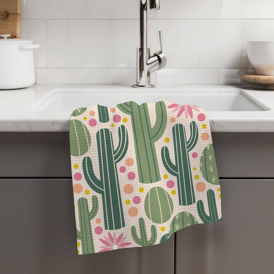 Retro Western Cactus Cowboy Cowgirl Kitchen Towel Waffle