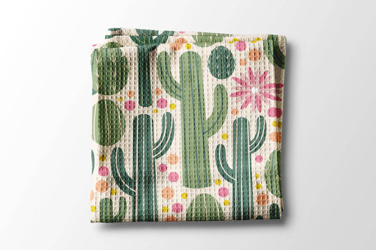 Retro Western Cactus Cowboy Cowgirl Kitchen Towel Waffle