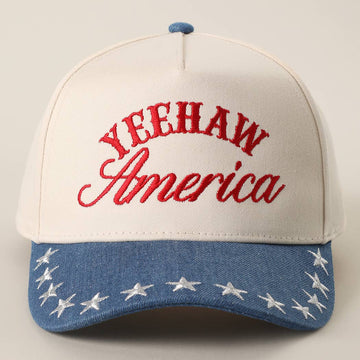 YEEHAW AMERICA Embroidered Star Denim Trucker Hat