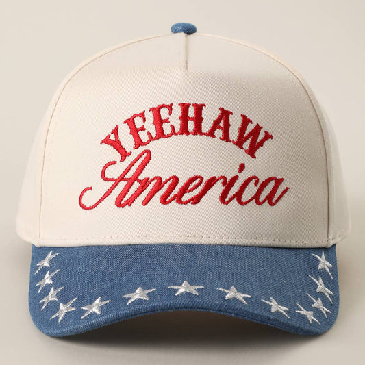 YEEHAW AMERICA Embroidered Star Denim Trucker Hat