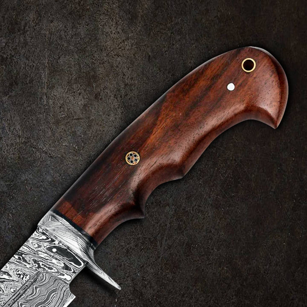 FH KNIVES - 10' Handmade damascus steel knife with leather sheath