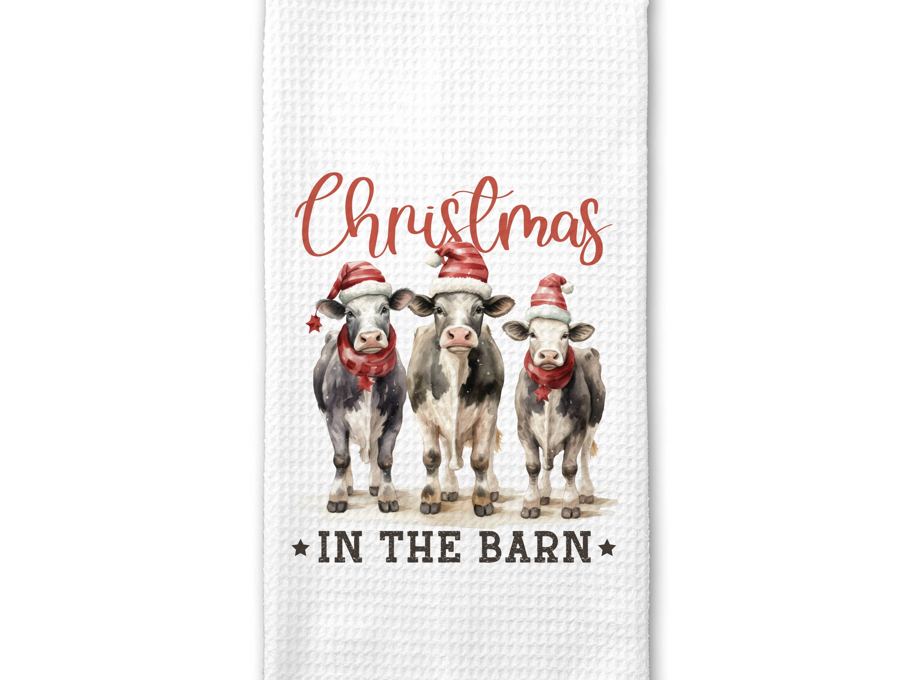 Barn Cows Christmas Towel, Christmas Farm Home Decor Gift