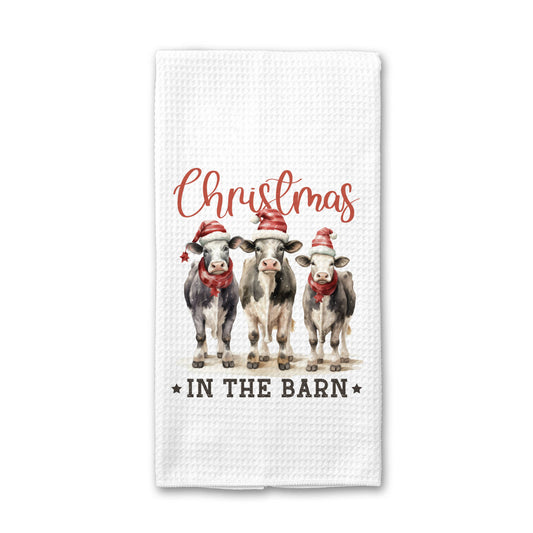 Barn Cows Christmas Towel, Christmas Farm Home Decor Gift