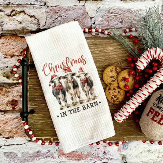 Barn Cows Christmas Towel, Christmas Farm Home Decor Gift