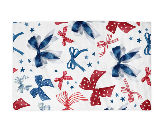 4th July Patriotic Red White Blue Flag Kitchen Towel Waffle