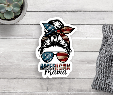 Messy Bun American Mama Vinyl Sticker