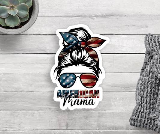 Messy Bun American Mama Vinyl Sticker