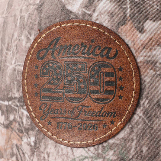 America 250 Years of Freedom Leather Patch Camo Trucker Hat