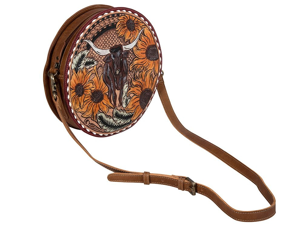 Longhorn Ridge Hand-Tooled Round Bag