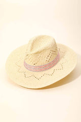 Patterned Brim Straw Sun Hat