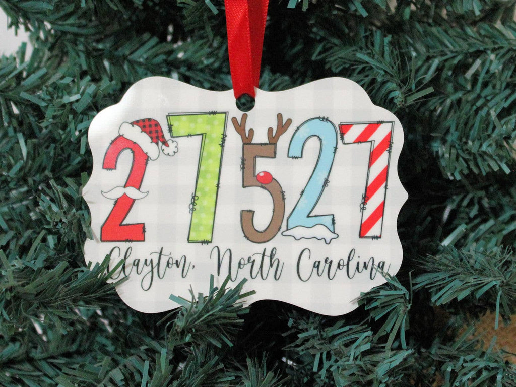 LOCAL Zip Code Town State Christmas Font Ornament
