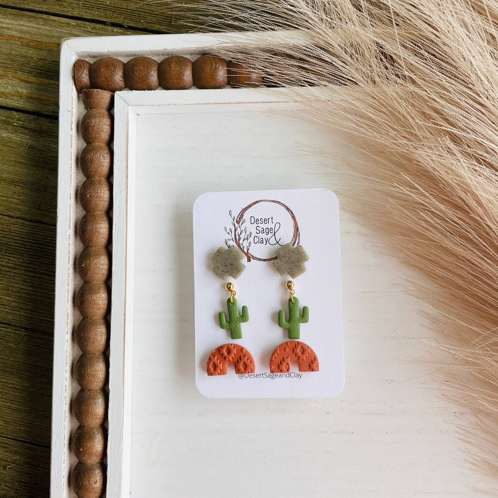 Southwest Clay Earring Cactus Stud Pack - Terracotta