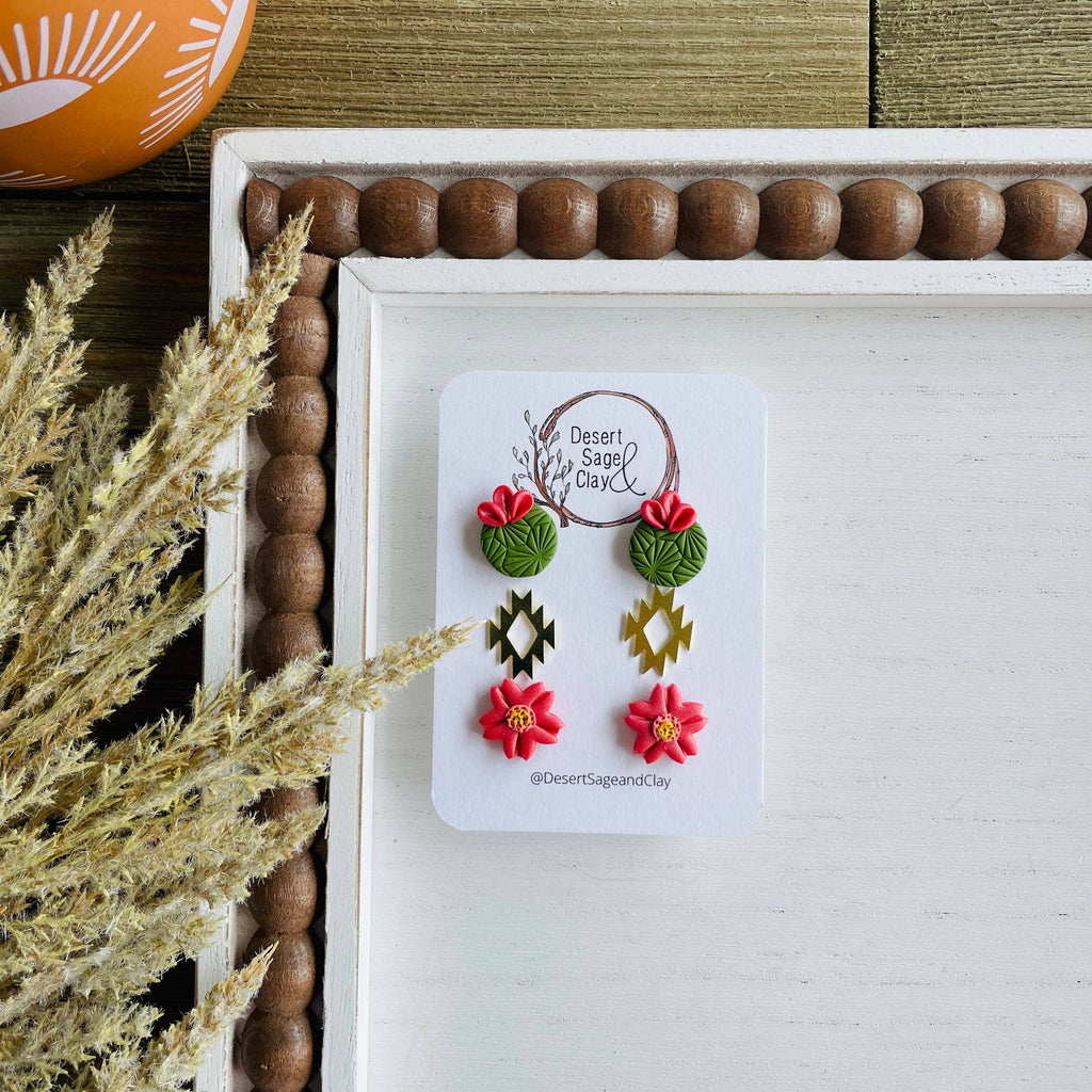 Western Clay Earring Cactus Blossom Stud Pack