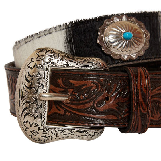 30% OFF - Distinguished Turquoise Hand Tooled Leather Belt